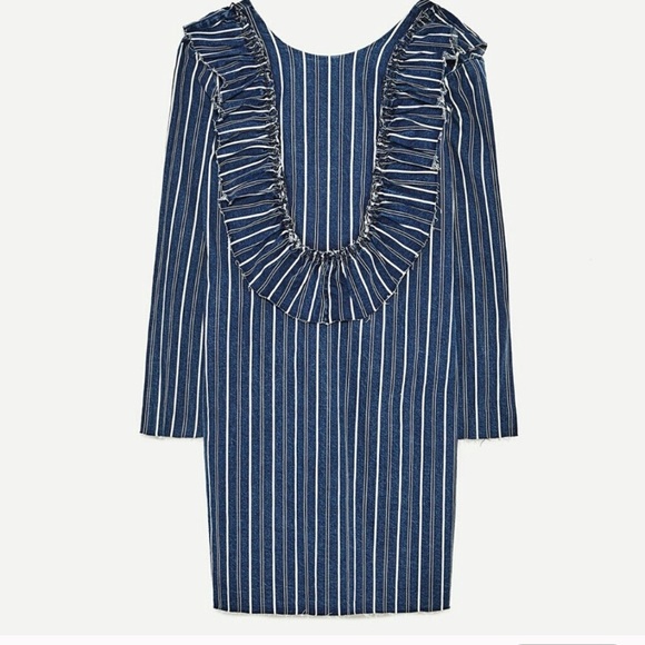 NWT ZARA DENIM DRESS WITH FRILL COLLAR - Picture 7 of 8